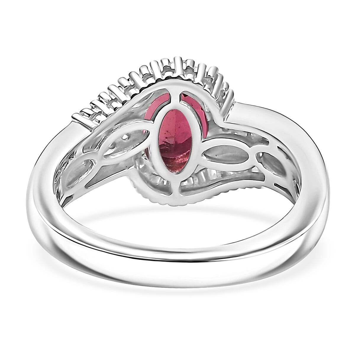 D'Joy Premium Ouro Fino Rubellite and Diamond 1.75 ctw Ring in Rhodium Over Sterling Silver (Size 10.0)