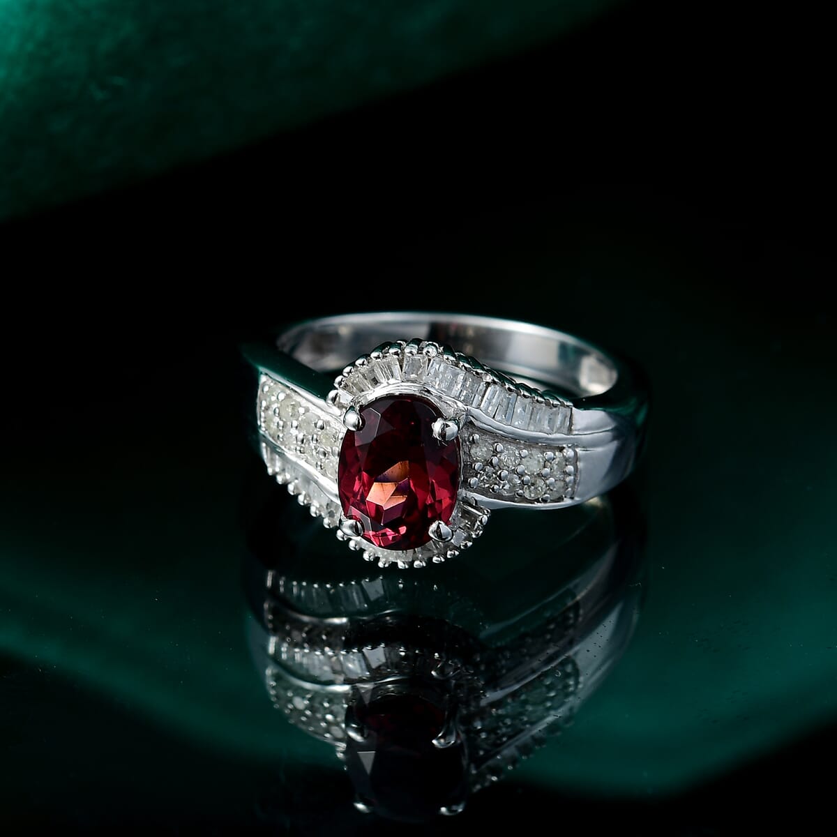 D'Joy Premium Ouro Fino Rubellite and Diamond 1.75 ctw Ring in Rhodium Over Sterling Silver (Size 9.0) image number 1