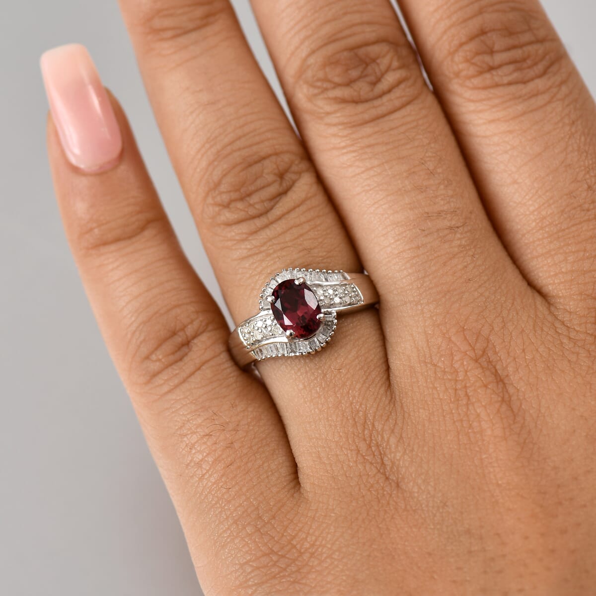 D'Joy Premium Ouro Fino Rubellite and Diamond 1.75 ctw Ring in Rhodium Over Sterling Silver (Size 9.0) image number 2