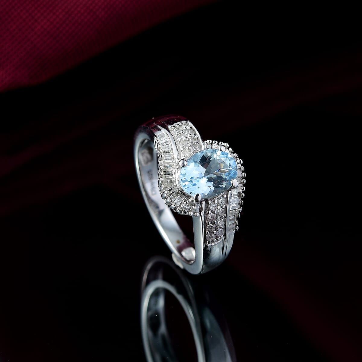 D'Joy Premium Santa Maria Aquamarine and Diamond 1.35 ctw Ring in Rhodium Over Sterling Silver (Size 10.0) image number 1
