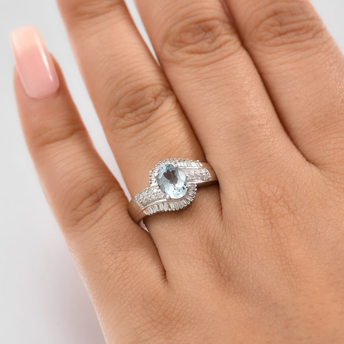 D'Joy Premium Santa Maria Aquamarine and Diamond 1.35 ctw Ring in Rhodium Over Sterling Silver (Size 10.0) image number 2