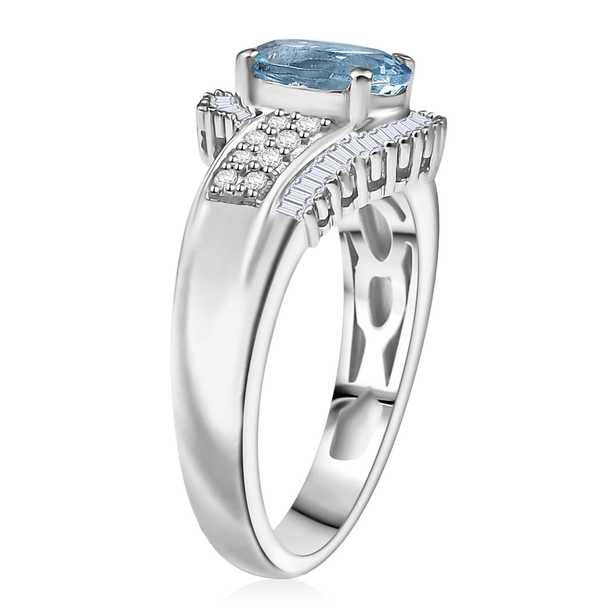 D'Joy Premium Santa Maria Aquamarine and Diamond 1.35 ctw Ring in Rhodium Over Sterling Silver (Size 10.0) image number 3