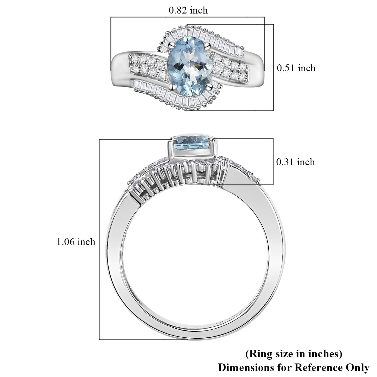 D'Joy Premium Santa Maria Aquamarine and Diamond 1.35 ctw Ring in Rhodium Over Sterling Silver (Size 10.0) image number 5