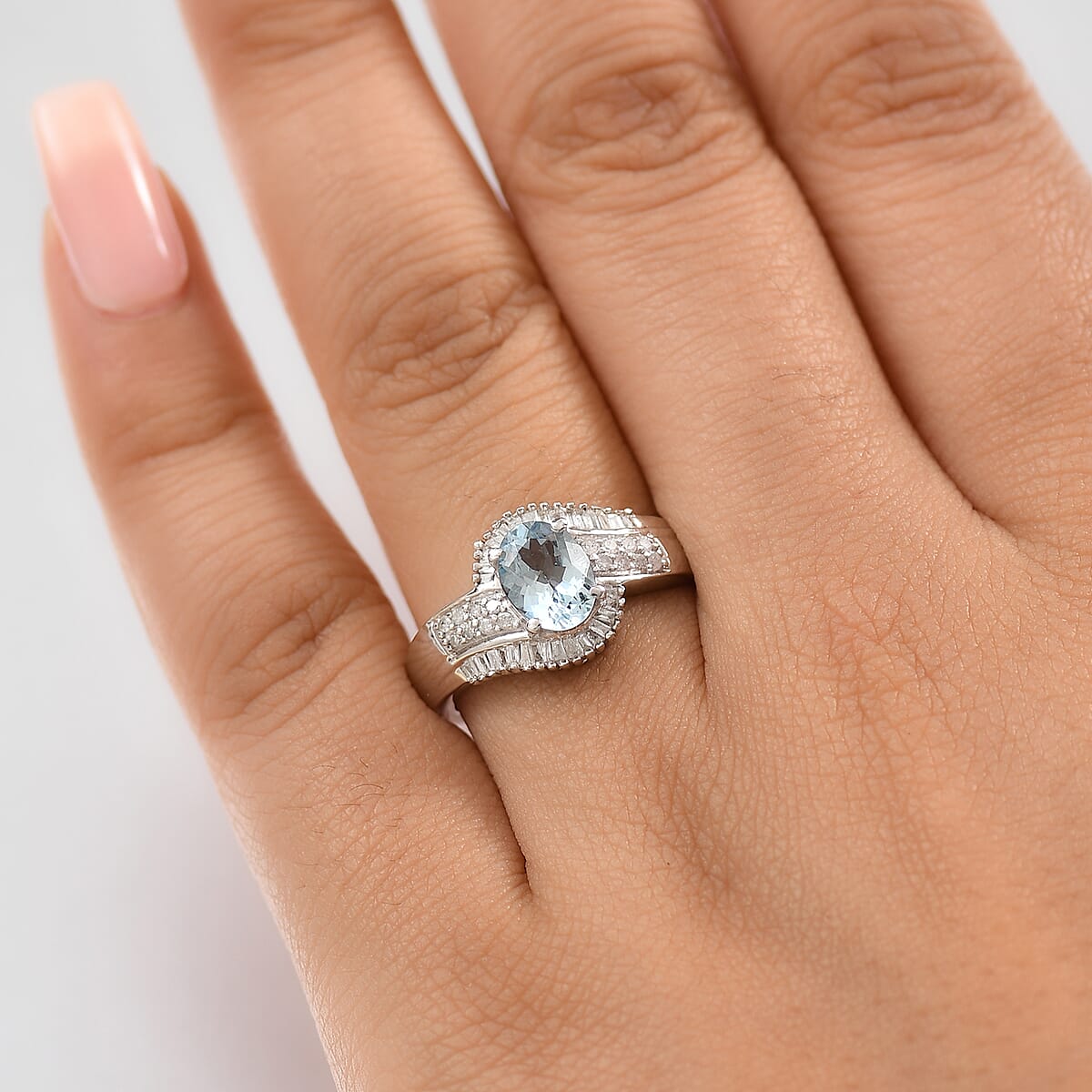 D'Joy Premium Santa Maria Aquamarine and Diamond 1.35 ctw Ring in Rhodium Over Sterling Silver (Size 6.0) image number 2