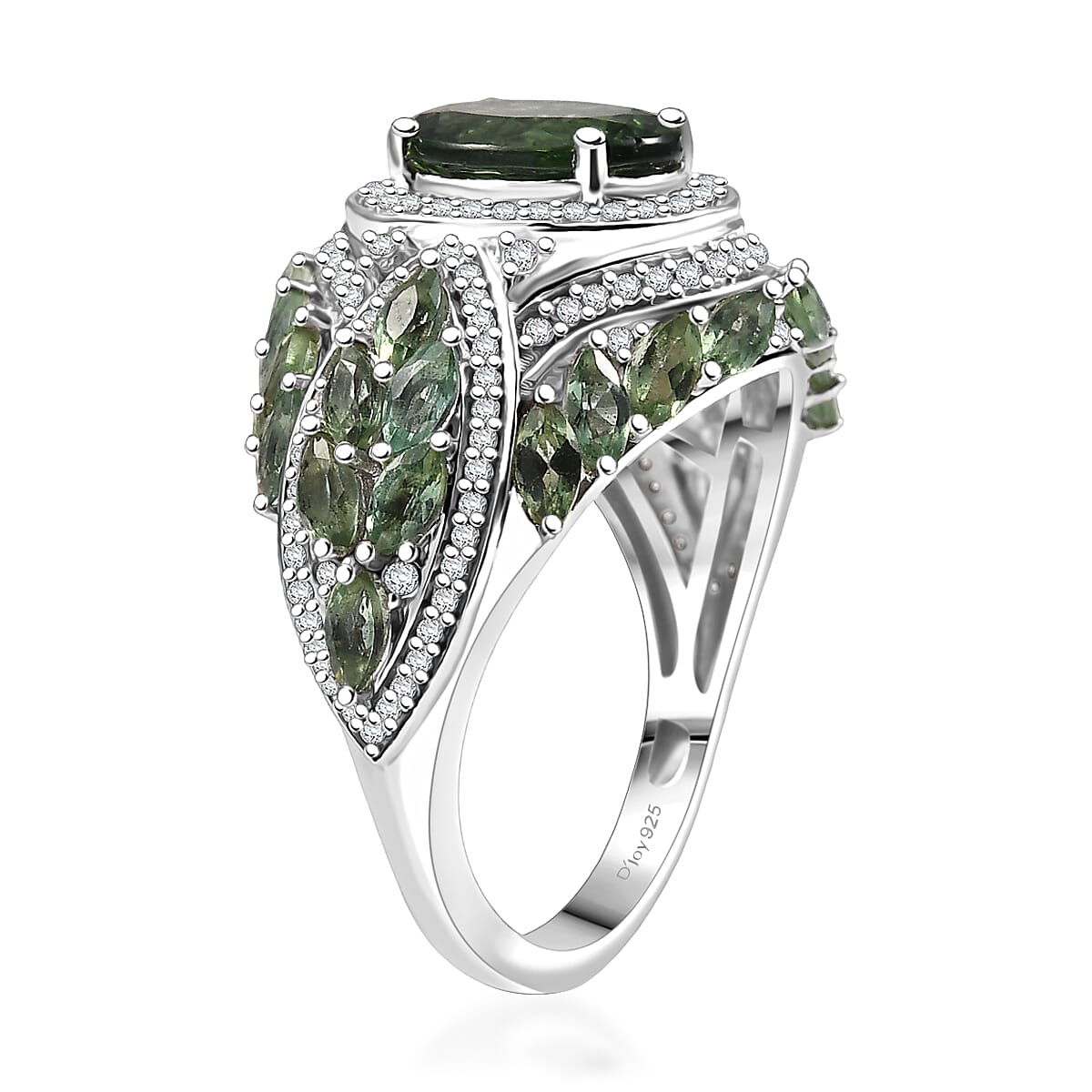 D'Joy Premium Malagasy Pine Apatite and White Zircon 6.50 ctw Art Deco Ring in Rhodium Over Sterling Silver (Size 10.0) image number 3