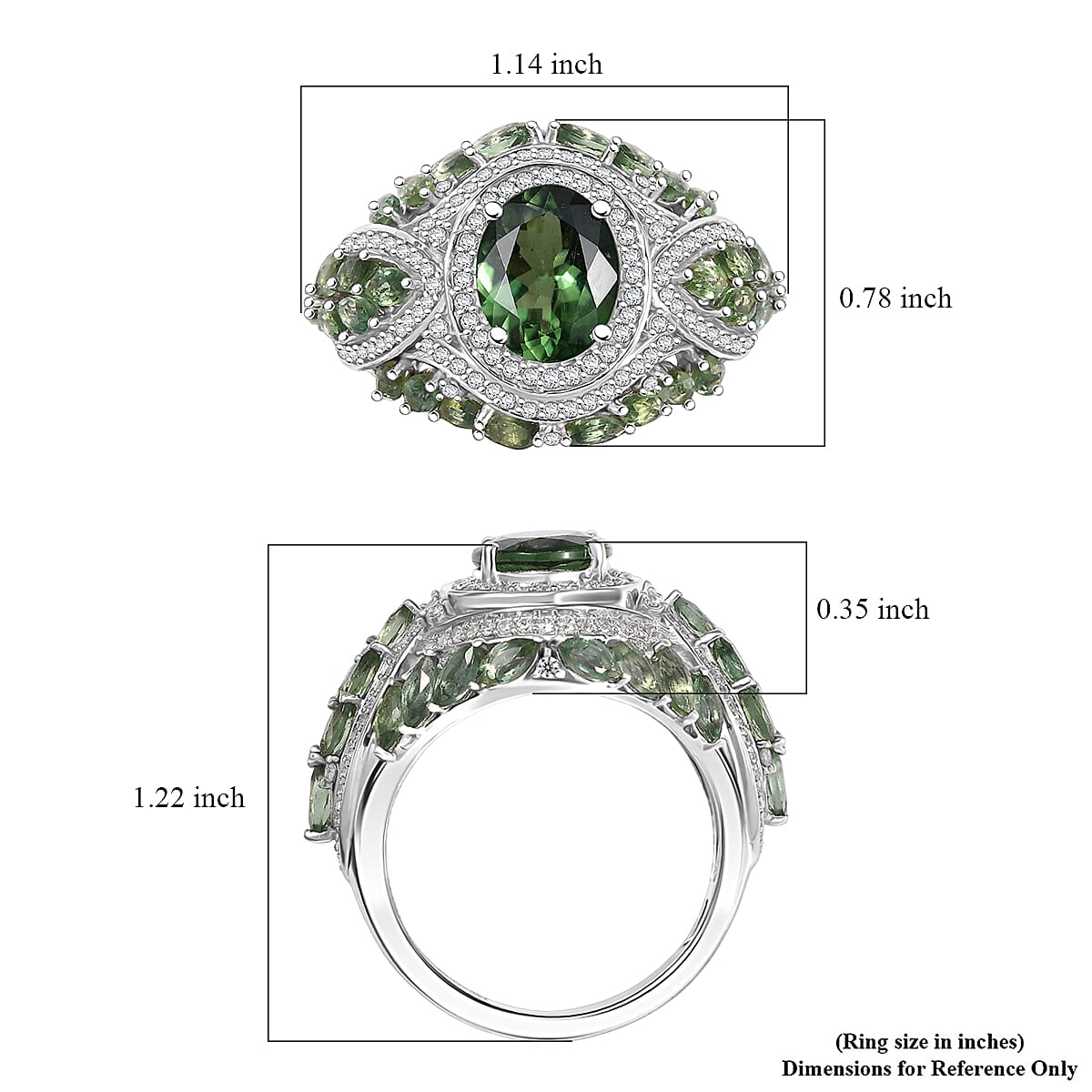 D'Joy Malagasy Pine Apatite, White Zircon Leaf Ring in Rhodium Over Sterling Silver 6.50 ctw (Size 10.0)