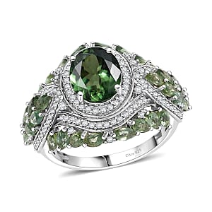 D'Joy Premium Malagasy Pine Apatite and White Zircon 6.50 ctw Art Deco Ring in Rhodium Over Sterling Silver (Size 6.0)