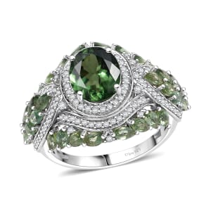D'Joy Premium Malagasy Pine Apatite and White Zircon 6.50 ctw Leaf Ring in Rhodium Over Sterling Silver (Size 9.0)