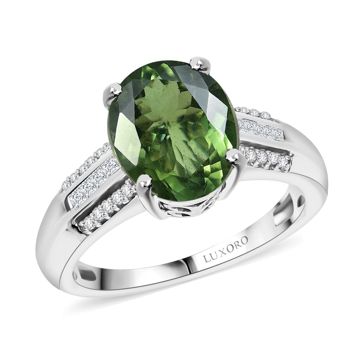 Luxoro 10K White Gold Premium Malagasy Pine Apatite, White Diamond (I2) (0.23 cts) Ring (Size 10.0) 3.75 ctw image number 0