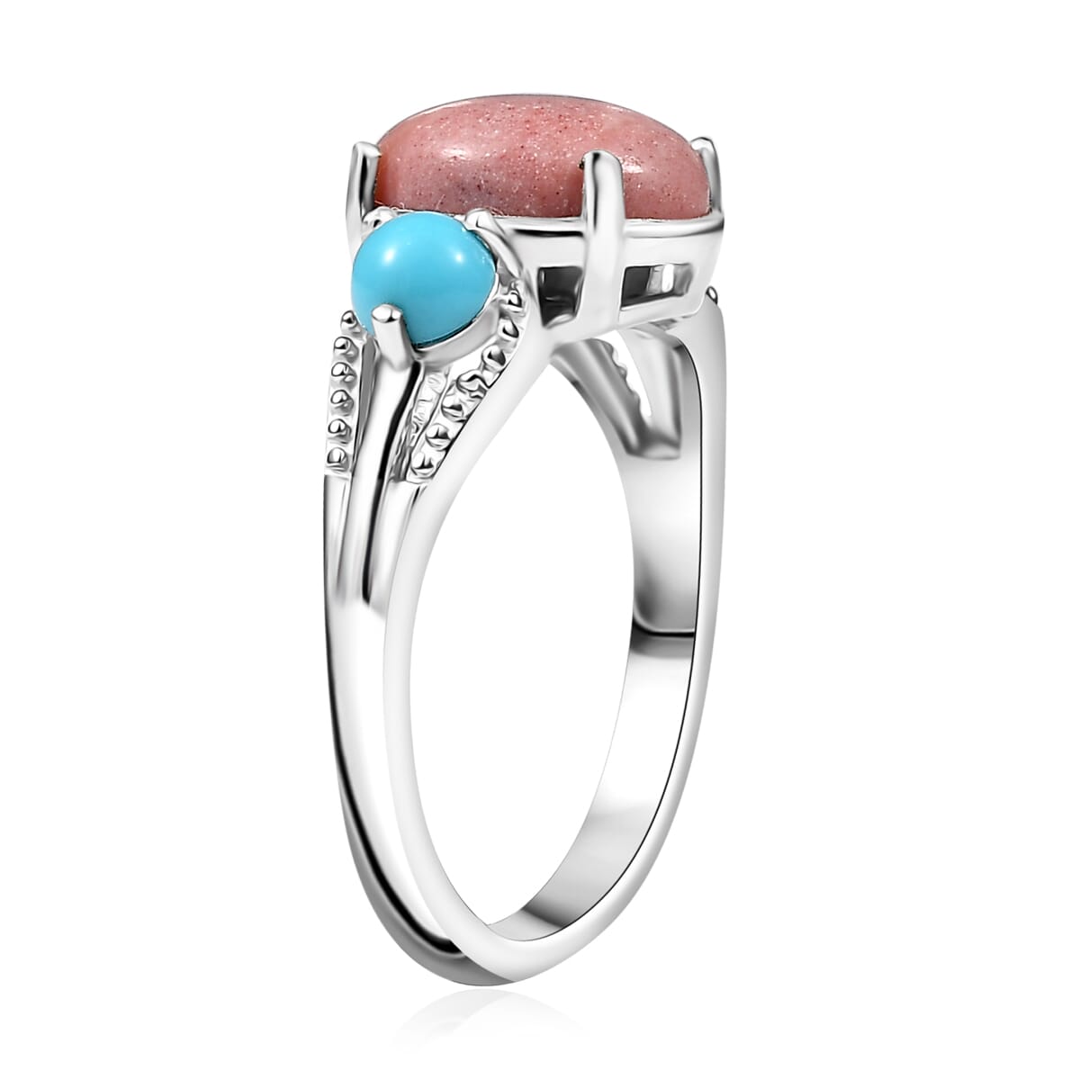 D'Joy Oregon Peach Opal and Sleeping Beauty Turquoise 2.30 ctw Ring in Rhodium Over Sterling Silver (Size 10.0) image number 3