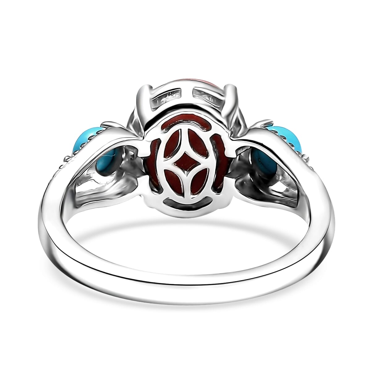 D'Joy Oregon Peach Opal and Sleeping Beauty Turquoise 2.30 ctw Ring in Rhodium Over Sterling Silver (Size 10.0) image number 4