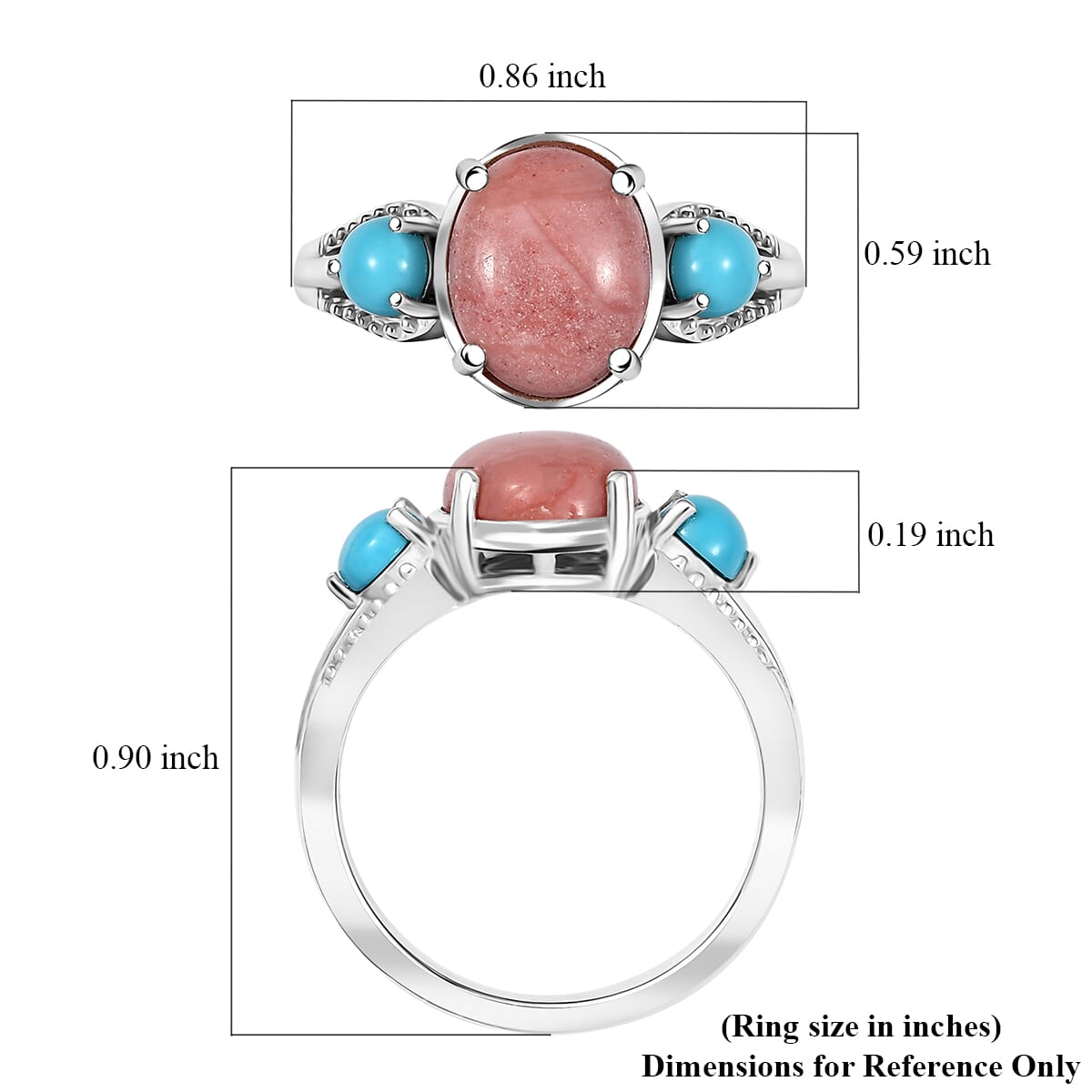D'Joy Oregon Peach Opal and Sleeping Beauty Turquoise 2.30 ctw Ring in Rhodium Over Sterling Silver (Size 10.0) image number 5