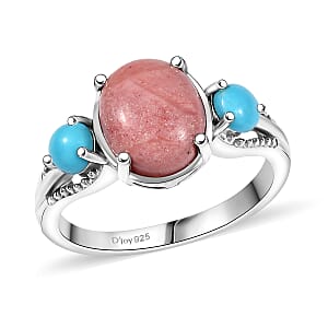 D'Joy Oregon Peach Opal and Sleeping Beauty Turquoise 2.30 ctw Ring in Rhodium Over Sterling Silver (Size 7.0)