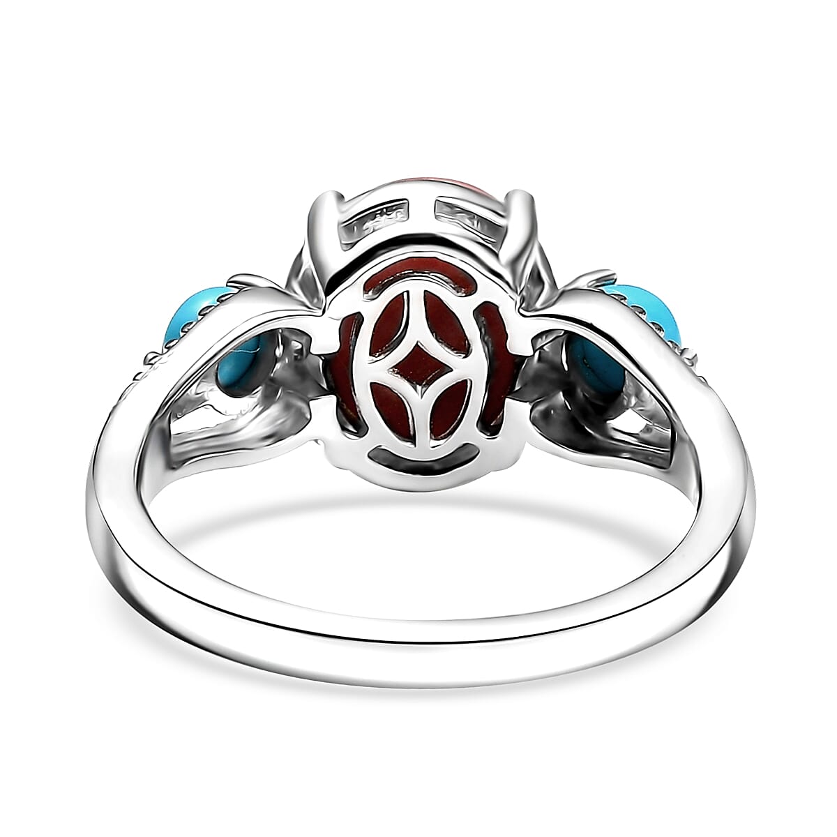 D'Joy Oregon Peach Opal and Sleeping Beauty Turquoise 2.30 ctw Ring in Rhodium Over Sterling Silver (Size 8.0) image number 4