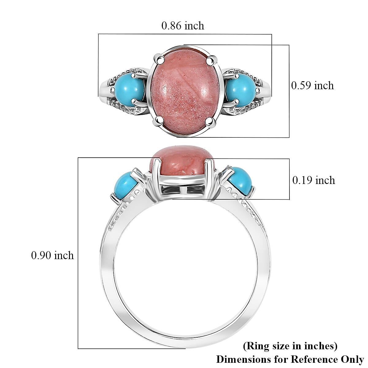 D'Joy Oregon Peach Opal and Sleeping Beauty Turquoise 2.30 ctw Ring in Rhodium Over Sterling Silver (Size 8.0) image number 5
