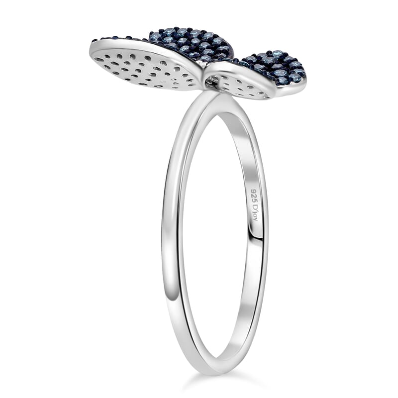 Venice Blue Diamond I1-I2 and White Diamond 0.50 ctw Butterfly Ring in Rhodium Over Sterling Silver (Size 10.0)