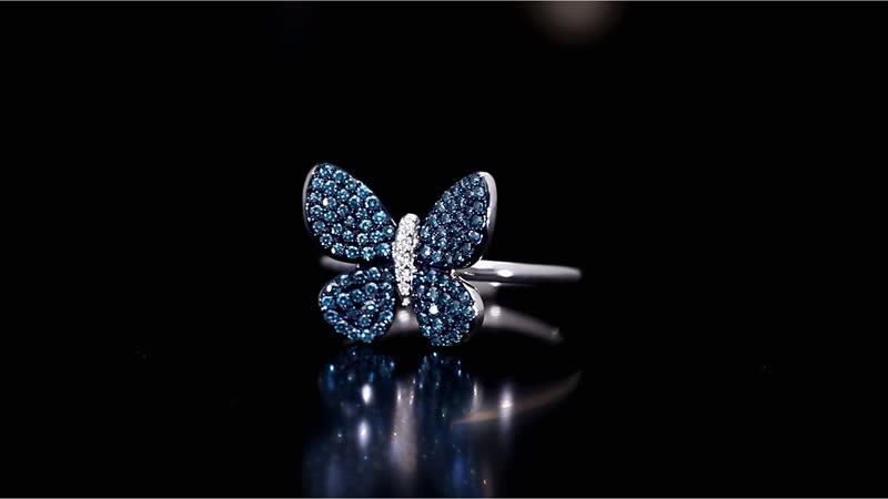 Venice Blue Diamond I1-I2 and White Diamond 0.50 ctw Butterfly Ring in Rhodium Over Sterling Silver