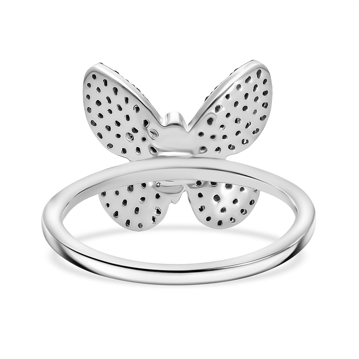Venice Blue Diamond I1-I2 and White Diamond 0.50 ctw Butterfly Ring in Rhodium Over Sterling Silver (Size 6.0) image number 3