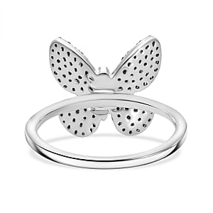 Venice Blue Diamond I1-I2 and White Diamond 0.50 ctw Butterfly Ring in Rhodium Over Sterling Silver (Size 6.0)