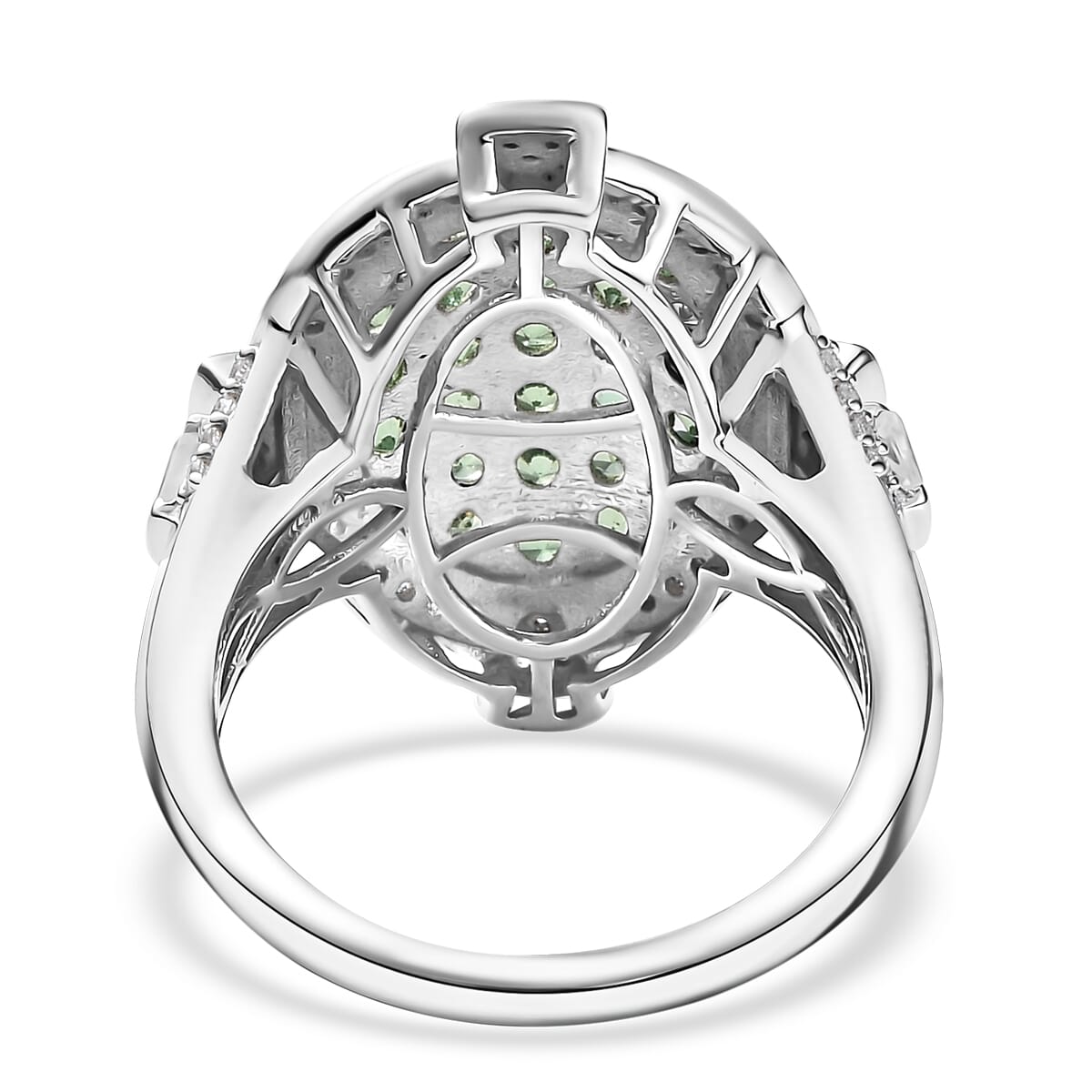 D'Joy Premium Tsavorite Garnet and White Zircon 2.40 ctw Art Deco Ring in Rhodium Over Sterling Silver (Size 10.0) image number 4