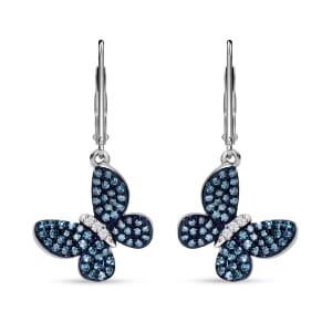 Venice Blue Diamond I1-I2 and Diamond 0.50 ctw Butterfly Earrings in Rhodium Over Sterling Silver