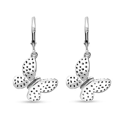 Venice Blue Diamond I1-I2 and Diamond 0.50 ctw Butterfly Earrings in Rhodium Over Sterling Silver