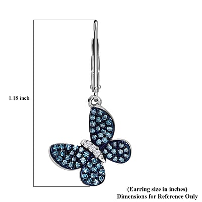 Venice Blue Diamond I1-I2 and Diamond 0.50 ctw Butterfly Earrings in Rhodium Over Sterling Silver