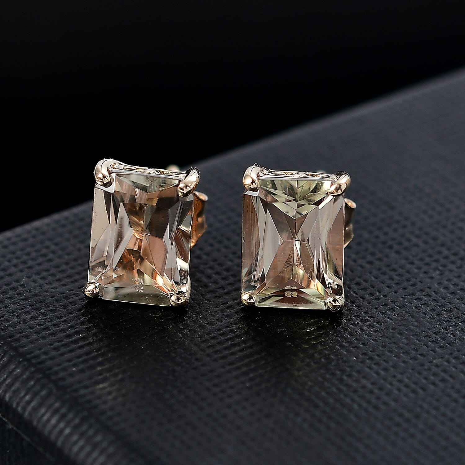 Luxoro Radiant Cut AAA Turkizite 3.90 ctw Stud Earrings in 10K Yellow Gold 