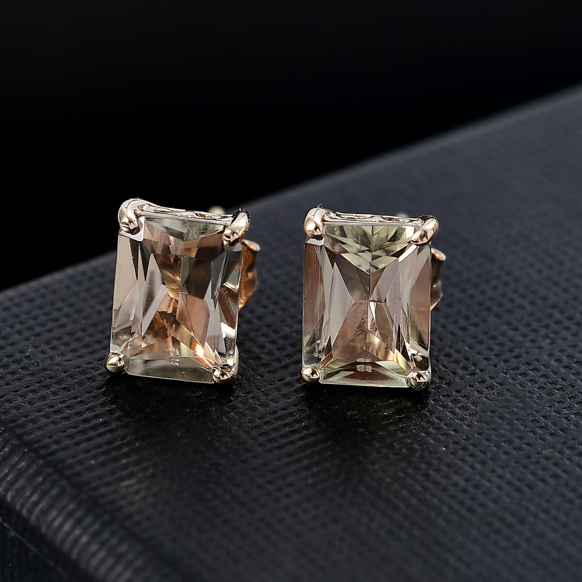 Luxoro Radiant Cut AAA Turkizite 3.90 ctw Art Deco Earrings in 10K Yellow Gold image number 1