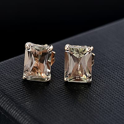 Luxoro Radiant Cut AAA Turkizite 3.90 ctw Stud Earrings in 10K Yellow Gold 