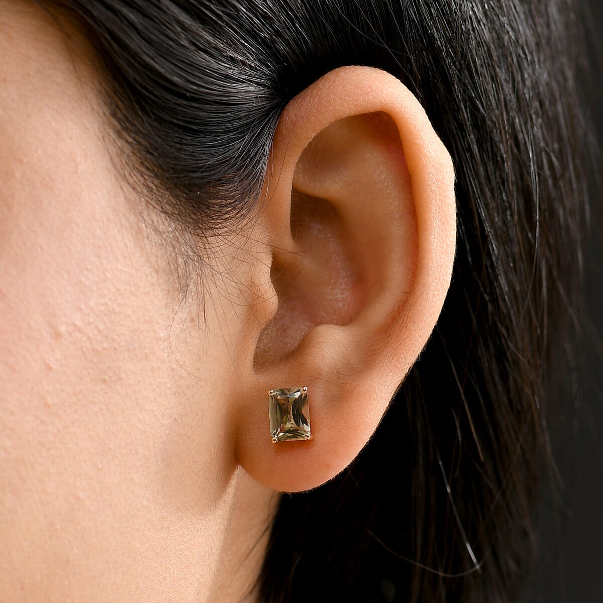 Luxoro Radiant Cut AAA Turkizite 3.90 ctw Art Deco Earrings in 10K Yellow Gold image number 2