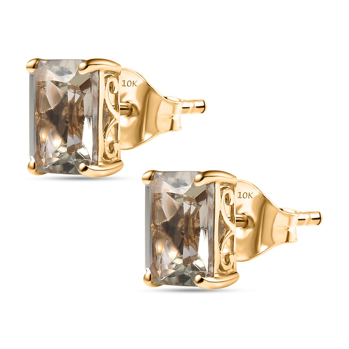 Luxoro Radiant Cut AAA Turkizite 3.90 ctw Art Deco Earrings in 10K Yellow Gold image number 3