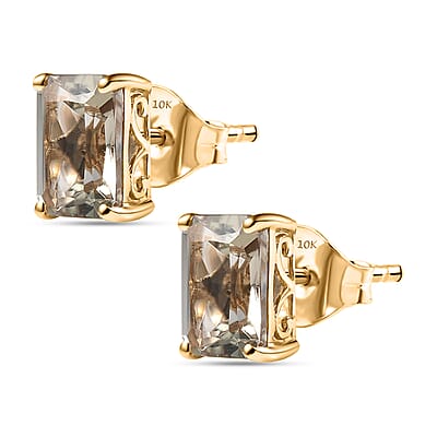 Luxoro Radiant Cut AAA Turkizite 3.90 ctw Stud Earrings in 10K Yellow Gold 