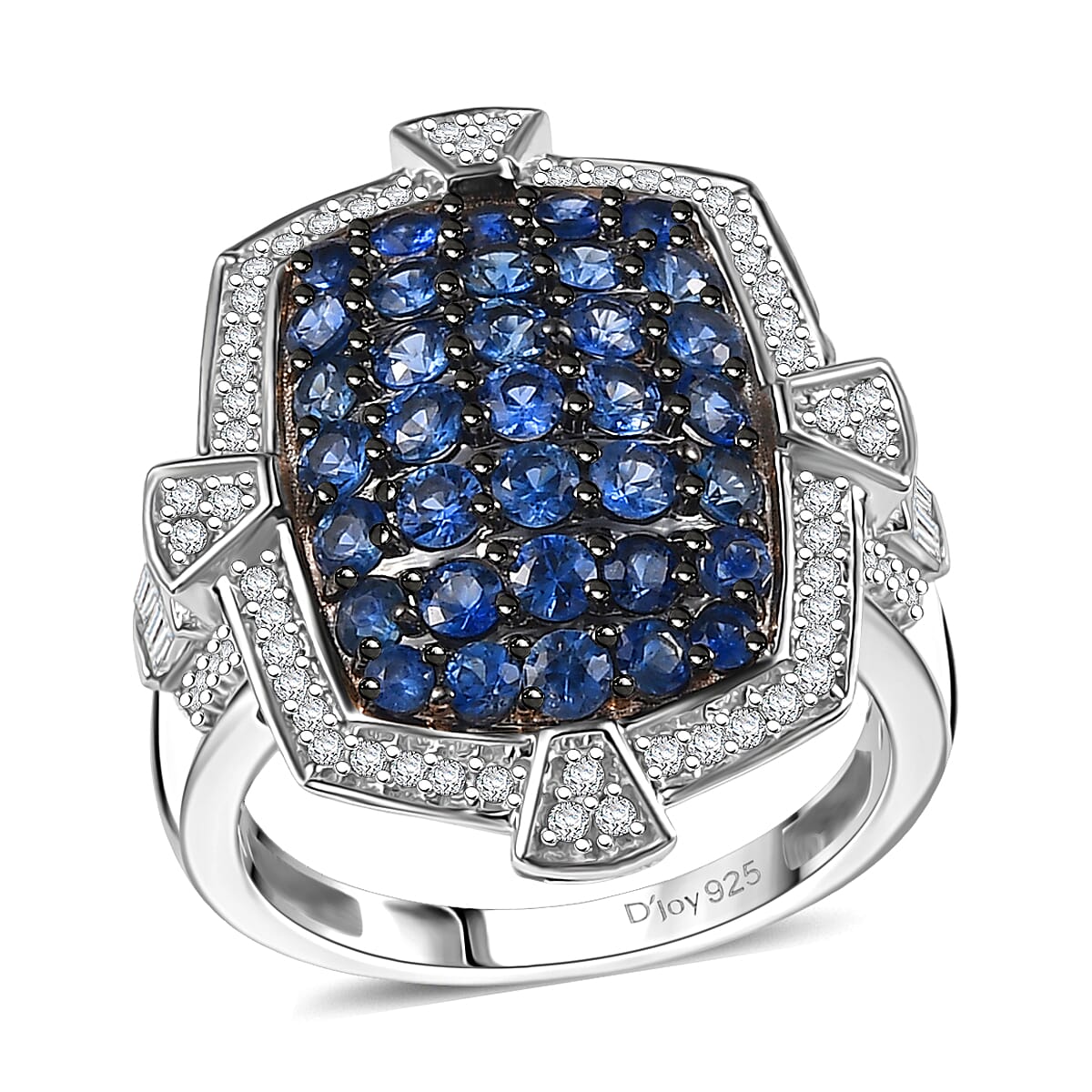 D'Joy Premium Ceylon Blue Sapphire and White Zircon 2.50 ctw Ring in Rhodium Over Sterling Silver (Size 6.0)  image number 0