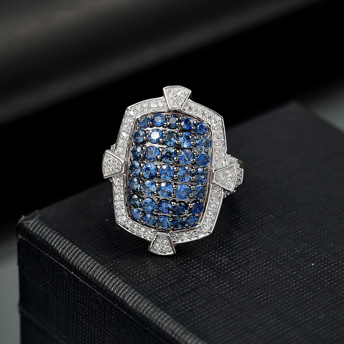 D'Joy Premium Ceylon Blue Sapphire and White Zircon 2.50 ctw Ring in Rhodium Over Sterling Silver (Size 6.0)  image number 1