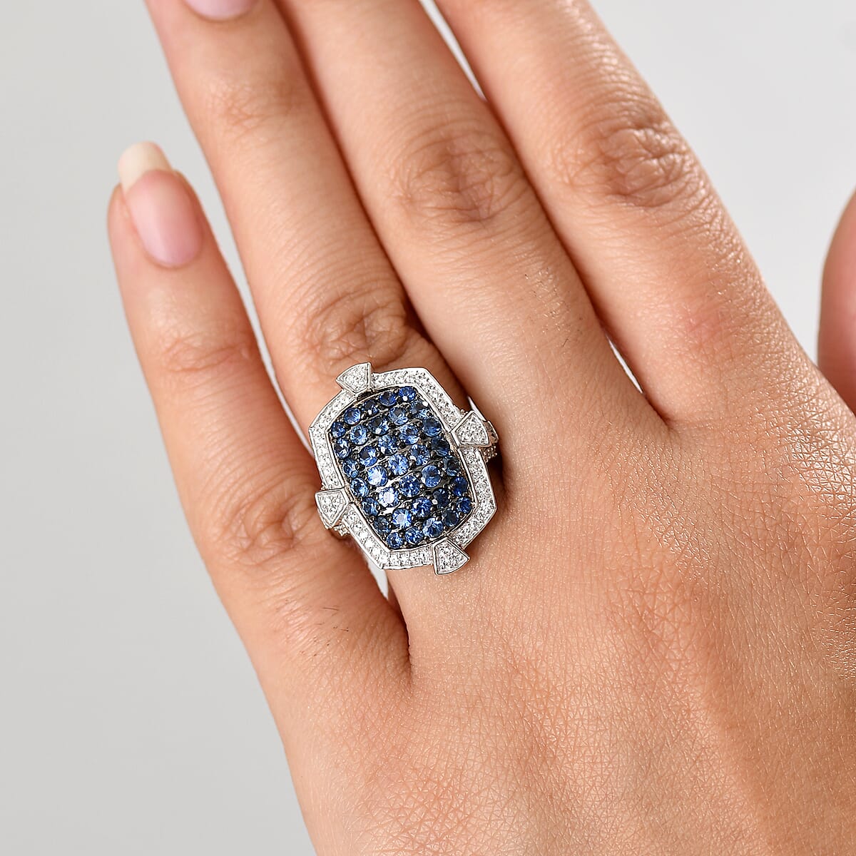 D'Joy Premium Ceylon Blue Sapphire and White Zircon 2.50 ctw Ring in Rhodium Over Sterling Silver (Size 6.0)  image number 2