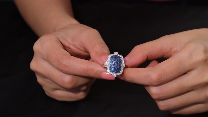 D'Joy Premium Tsavorite Garnet and White Zircon 2.40 ctw Art Deco Ring in Rhodium Over Sterling Silver