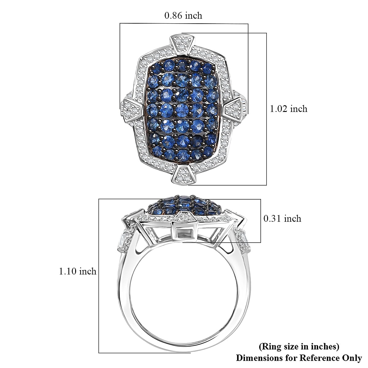 D'Joy Premium Ceylon Blue Sapphire and White Zircon 2.50 ctw Art Deco Ring in Rhodium Over Sterling Silver (Size 7.0)