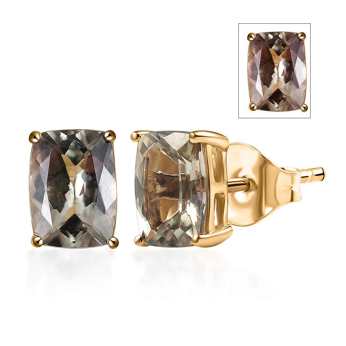 Luxoro AAA Turkizite 3.20 ctw Stud Earrings in 10K Yellow Gold  image number 0