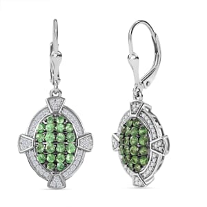 D'Joy Premium Tsavorite Garnet and White Zircon 2.25 ctw Art Deco Earrings in Rhodium Over Sterling Silver 