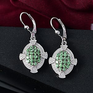 D'Joy Premium Tsavorite Garnet and White Zircon 2.25 ctw Art Deco Earrings in Rhodium Over Sterling Silver 