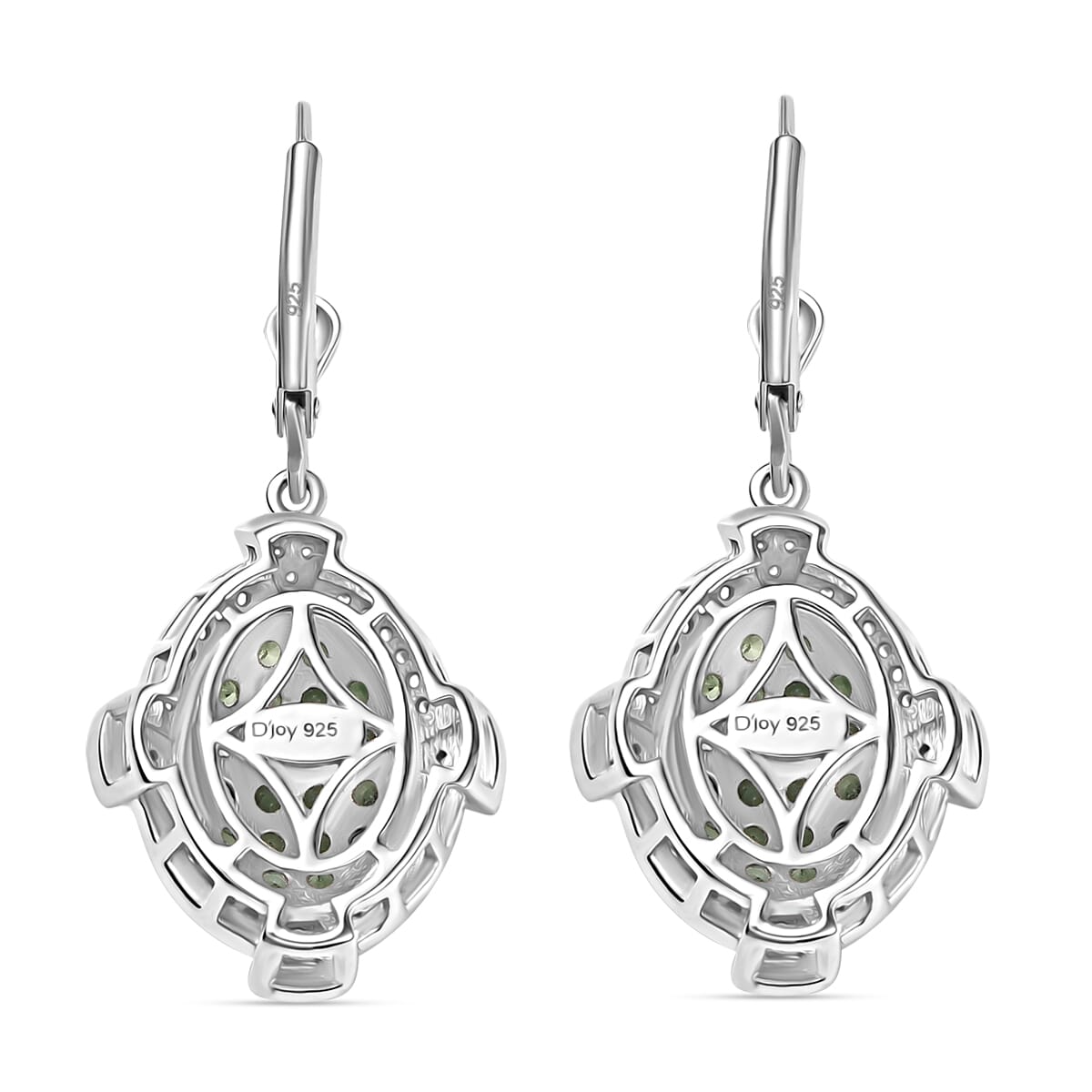 D'Joy Premium Tsavorite Garnet and White Zircon 2.25 ctw Art Deco Earrings in Rhodium Over Sterling Silver  image number 4