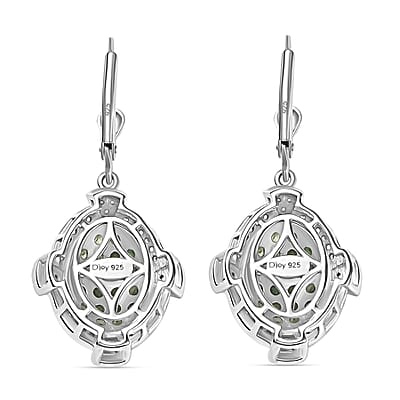 D'Joy Premium Tsavorite Garnet and White Zircon 2.25 ctw Art Deco Earrings in Rhodium Over Sterling Silver 