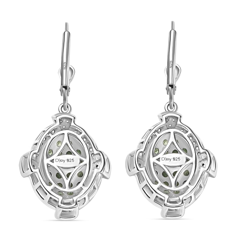 D'Joy Premium Tsavorite Garnet and White Zircon 2.25 ctw Art Deco Earrings in Rhodium Over Sterling Silver 