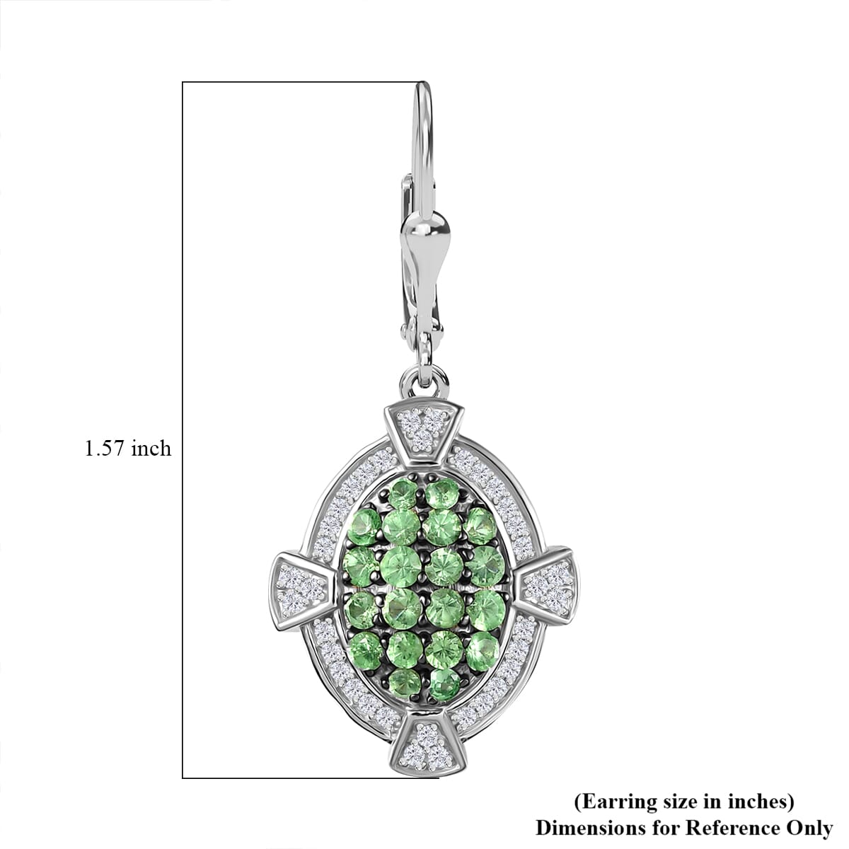 D'Joy Premium Tsavorite Garnet and White Zircon 2.25 ctw Art Deco Earrings in Rhodium Over Sterling Silver  image number 5