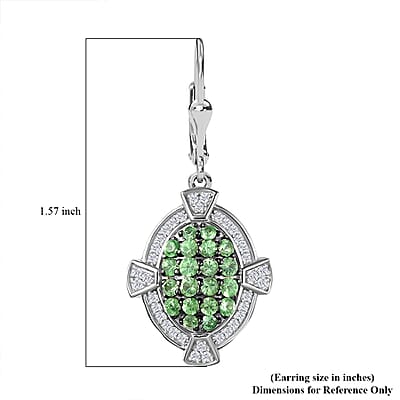 D'Joy Premium Tsavorite Garnet and White Zircon 2.25 ctw Art Deco Earrings in Rhodium Over Sterling Silver 