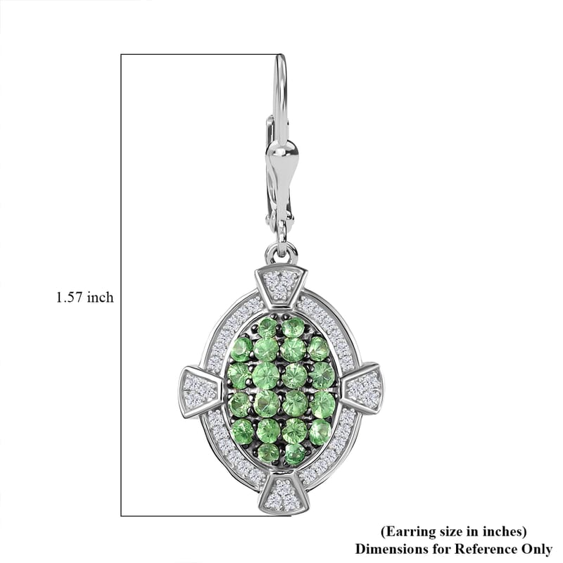 D'Joy Premium Tsavorite Garnet and White Zircon 2.25 ctw Art Deco Earrings in Rhodium Over Sterling Silver 