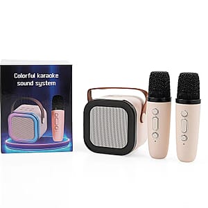 Mini Bluetooth Karaoke Speaker with Colorful LED lights and 2pc Wireless Microphone - White