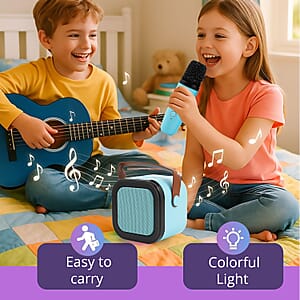 Mini Bluetooth Karaoke Speaker with Colorful LED lights and 2pc Wireless Microphone - Blue