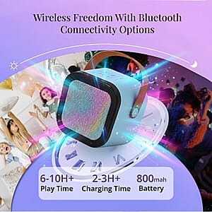 Mini Bluetooth Karaoke Speaker with Colorful LED lights and 2pc Wireless Microphone - Blue